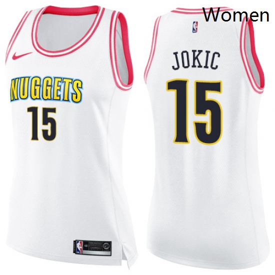 Womens Nike Denver Nuggets 15 Nikola Jokic Swingman WhitePink Fa