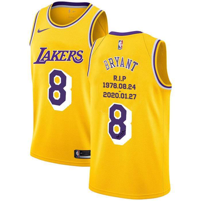 Lakers 8 Kobe Bryant Yellow Nike R I P Swingman Jerseys 5