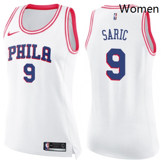 Womens Nike Philadelphia 76ers 9 Dario Saric Swingman WhitePink Fashion NBA Jersey