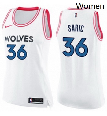 Womens Nike Minnesota Timberwolves 36 Dario Saric Swingman White Pink Fashion NBA Jersey