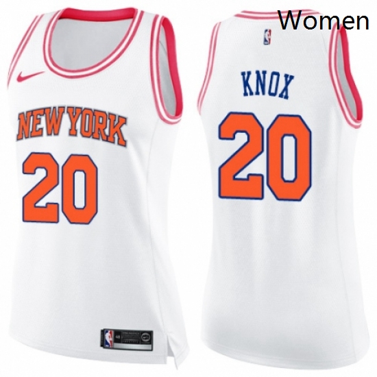 Womens Nike New York Knicks 20 Kevin Knox Swingman WhitePink Fas