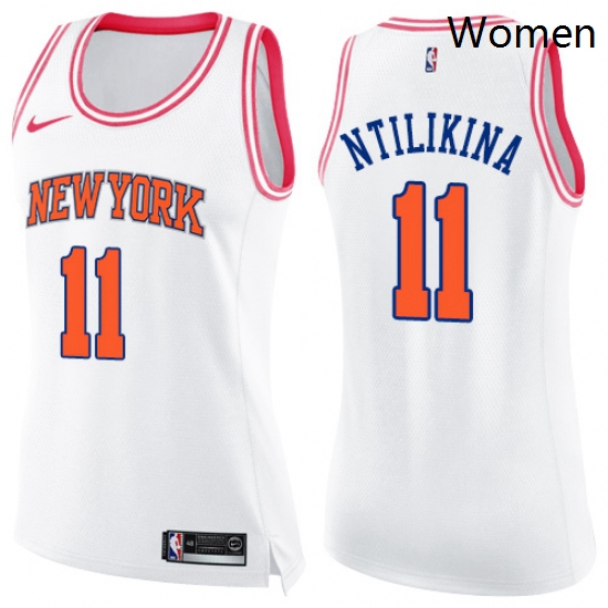 Womens Nike New York Knicks 11 Frank Ntilikina Swingman WhitePink Fashion NBA Jersey