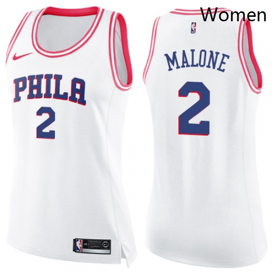 Womens Nike Philadelphia 76ers 2 Moses Malone Swingman WhitePink