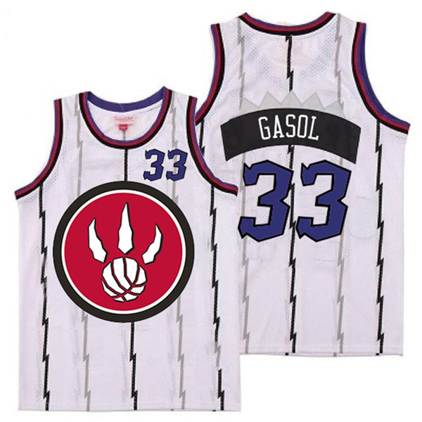 Raptors 33 Marc Gasol White Red Big Logo Retro Jersey 4