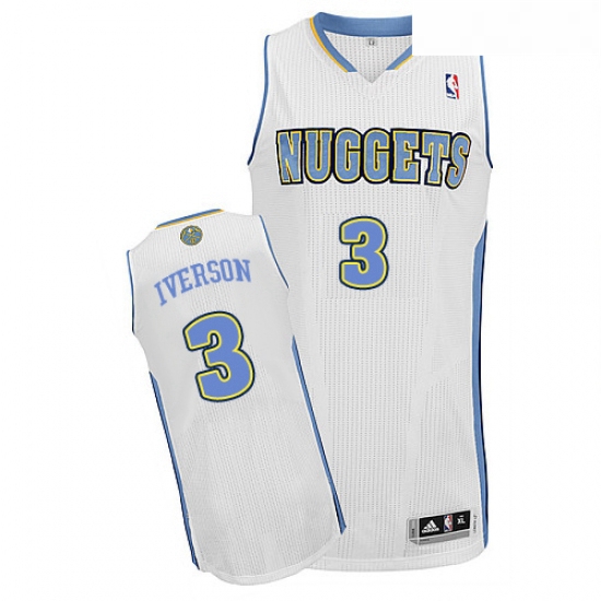 Youth Adidas Denver Nuggets 3 Allen Iverson Authentic White Home NBA Jersey