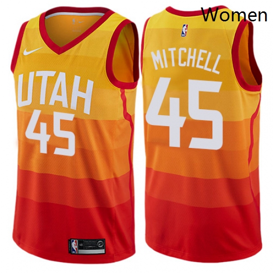 Womens Nike Utah Jazz 45 Donovan Mitchell Swingman Orange NBA Jersey City Edition