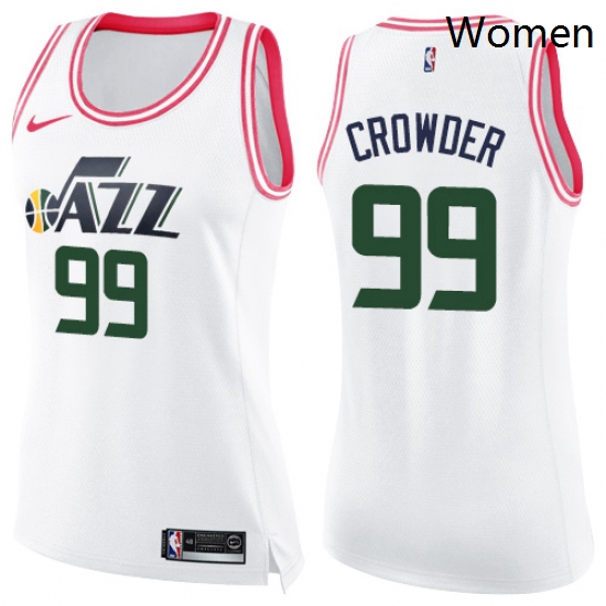 Womens Nike Utah Jazz 99 Jae Crowder Swingman WhitePink Fashion NBA Jersey