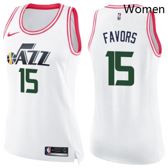 Womens Nike Utah Jazz 15 Derrick Favors Swingman WhitePink Fashion NBA Jersey