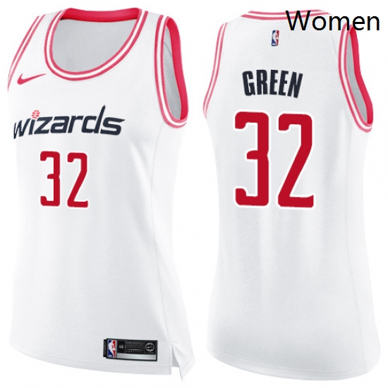 Womens Nike Washington Wizards 32 Jeff Green Swingman White Pink Fashion NBA Jersey