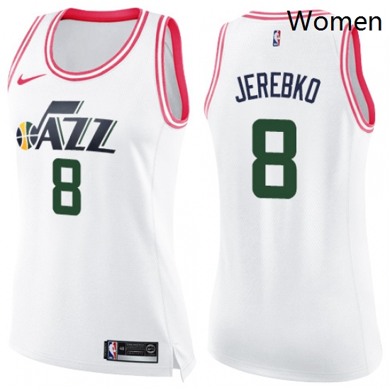 Womens Nike Utah Jazz 8 Jonas Jerebko Swingman WhitePink Fashion NBA Jersey