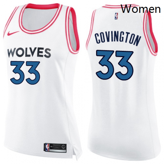 Womens Nike Minnesota Timberwolves 33 Robert Covington Swingman White Pink Fashion NBA Jersey