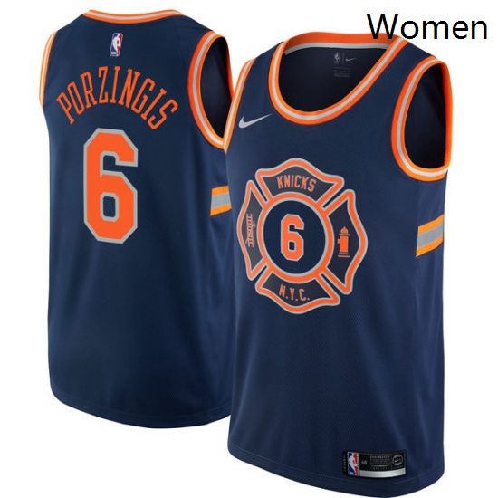 Womens Nike New York Knicks 6 Kristaps Porzingis Swingman Navy Blue NBA Jersey City Edition