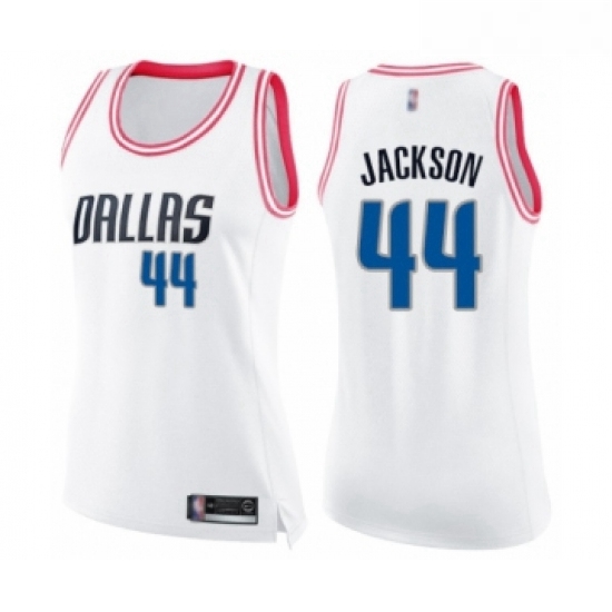 Womens Dallas Mavericks 44 Justin Jackson Swingman White Pink Fashion Basketball Jersey