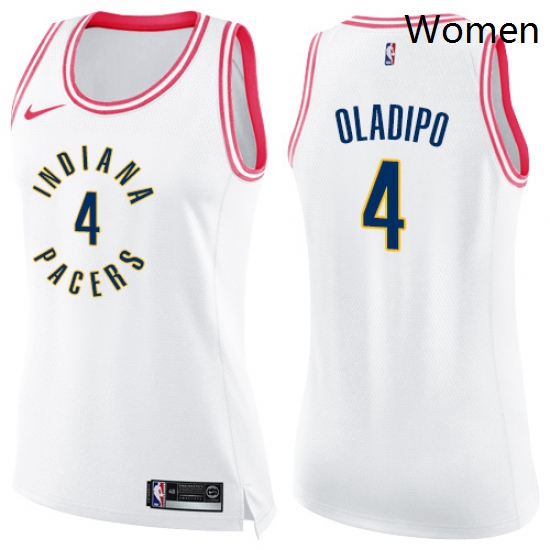 Womens Nike Indiana Pacers 4 Victor Oladipo Swingman WhitePink Fashion NBA Jersey