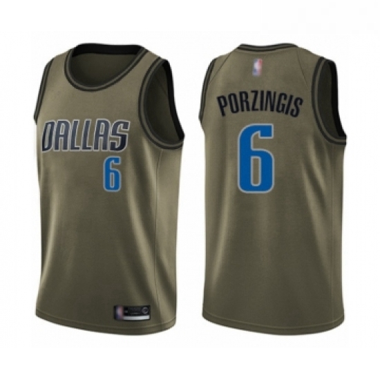 Youth Dallas Mavericks 6 Kristaps Porzingis Swingman Green Salute to Service Basketball Jersey