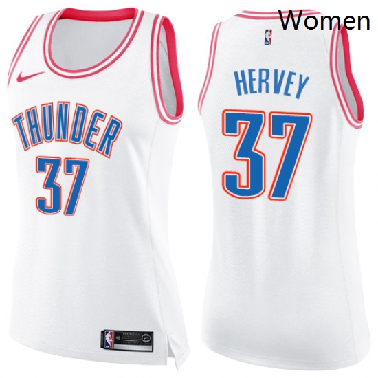 Womens Nike Oklahoma City Thunder 37 Kevin Hervey Swingman White Pink Fashion NBA Jersey