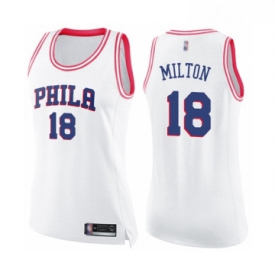 Womens Philadelphia 76ers 18 Shake Milton Swingman White Pink Fashion Basketball Jersey