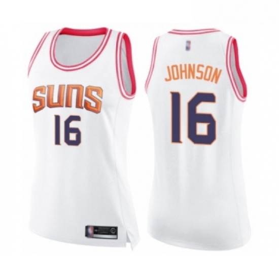 Womens Phoenix Suns 16 Tyler Johnson Swingman White Pink Fashion Basketball Jerse