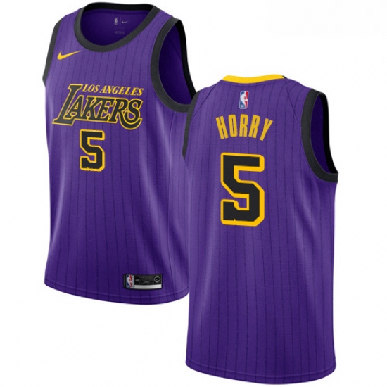 Womens Nike Los Angeles Lakers 5 Robert Horry Swingman Purple NBA Jersey City Edition