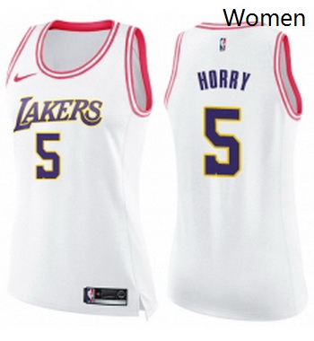 Womens Nike Los Angeles Lakers 5 Robert Horry Swingman WhitePink Fashion NBA Jersey