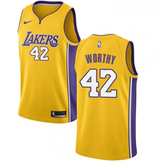 Womens Nike Los Angeles Lakers 42 James Worthy Swingman Gold Hom