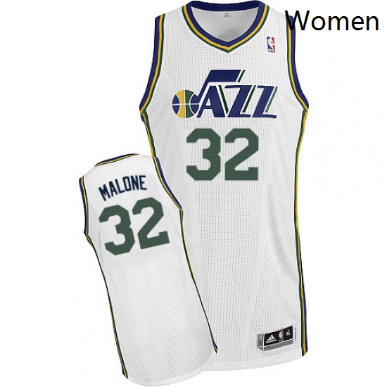 Womens Adidas Utah Jazz 32 Karl Malone Authentic White Home NBA 
