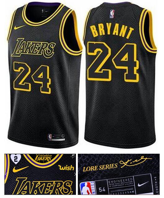 Men Lakers 24 Kobe Bryant 2 Patch Kobe Bryant and his daughter black jersey