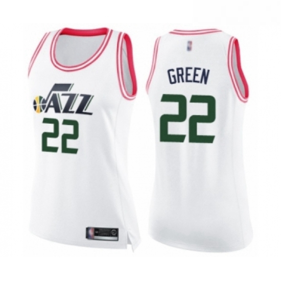 Womens Utah Jazz 22 Jeff Green Swingman White Pink Fashion Basketball Jersey