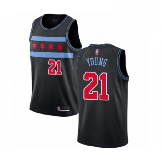 Womens Chicago Bulls 21 Thaddeus Young Swingman Black Basketball Jersey City Edition