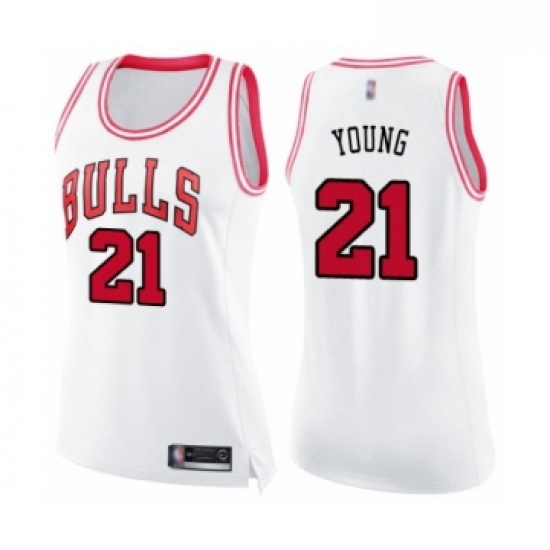 Womens Chicago Bulls 21 Thaddeus Young Swingman White Pink Fashion Basketball Jersey