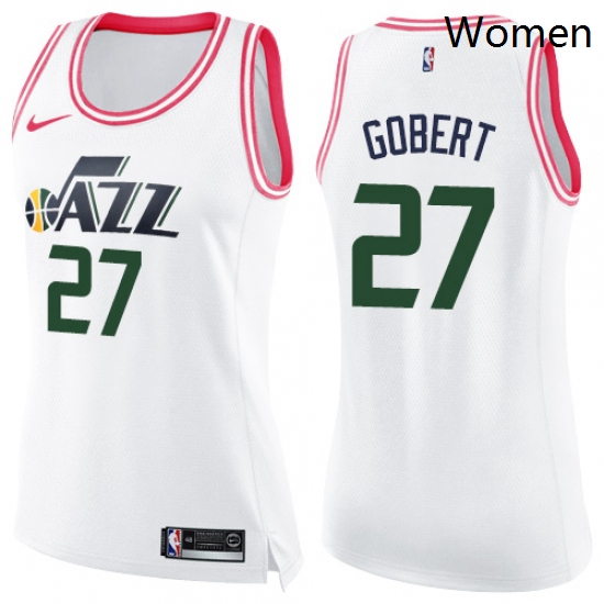 Womens Nike Utah Jazz 27 Rudy Gobert Swingman WhitePink Fashion 