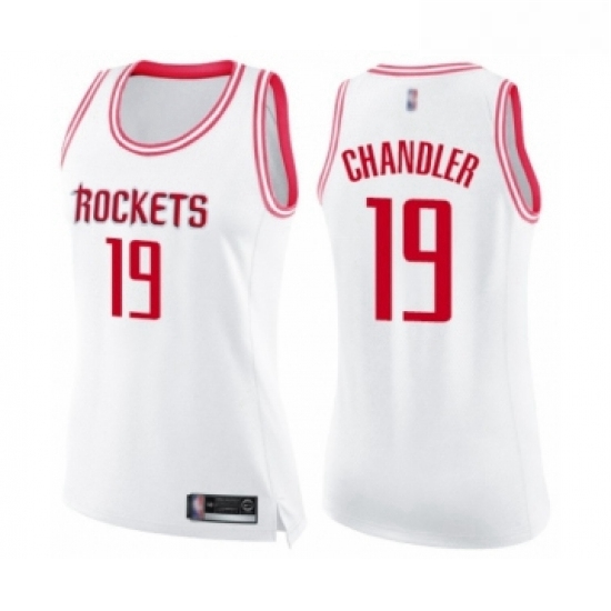 Womens Houston Rockets 19 Tyson Chandler Swingman White Pink Fashion Basketball Jerse