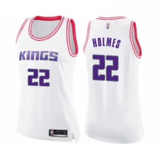 Womens Sacramento Kings 22 Richaun Holmes Swingman White Pink Fashion Basketball Jersey