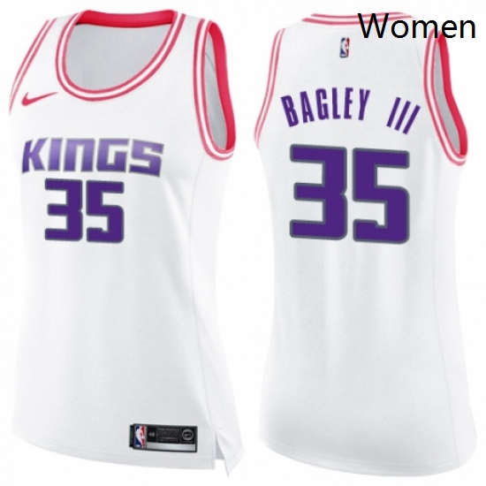 Womens Nike Sacramento Kings 35 Marvin Bagley III Swingman WhitePink Fashion NBA Jersey