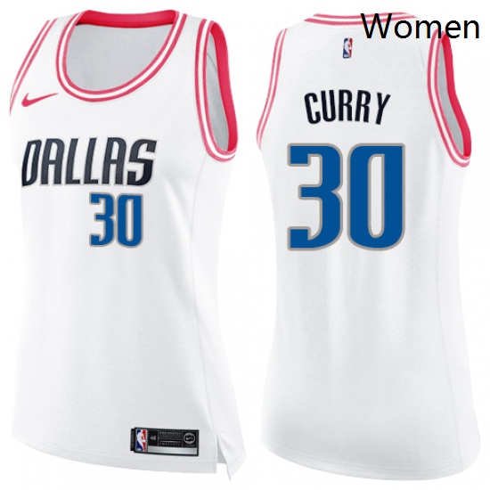 Womens Nike Dallas Mavericks 30 Seth Curry Swingman WhitePink Fashion NBA Jersey