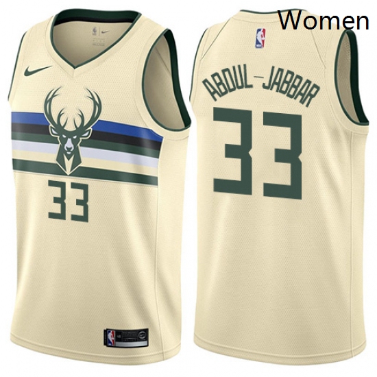 Womens Nike Milwaukee Bucks 33 Kareem Abdul Jabbar Swingman Cream NBA Jersey City Edition