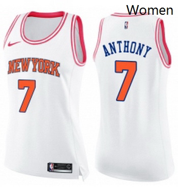 Womens Nike New York Knicks 7 Carmelo Anthony Swingman WhitePink