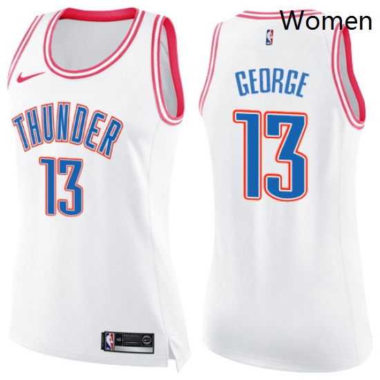 Womens Nike Oklahoma City Thunder 13 Paul George Swingman WhitePink Fashion NBA Jersey