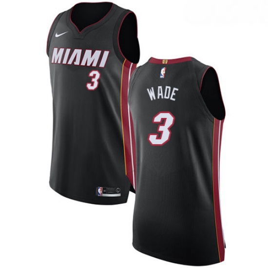 Womens Nike Miami Heat 3 Dwyane Wade Authentic Black Road NBA Je