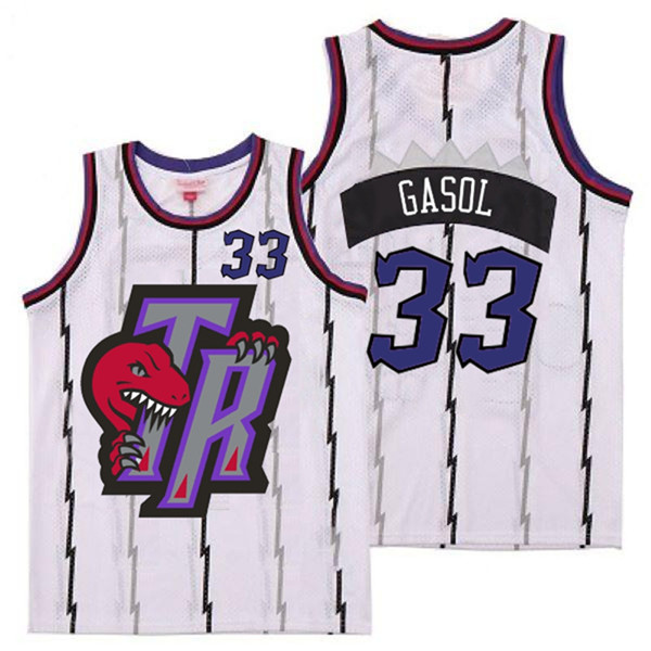 Raptors 33 Marc Gasol White Big Gray TR Logo Retro Jersey0