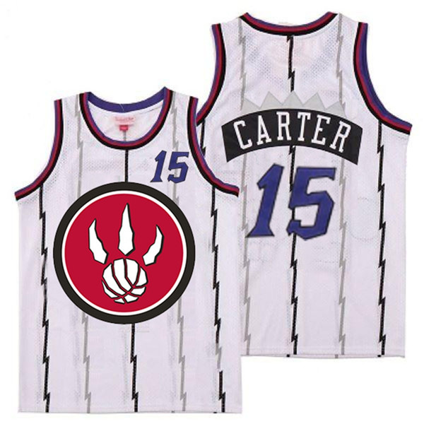 Raptors 15 Vince Carter White Red Big Logo Retro Jersey