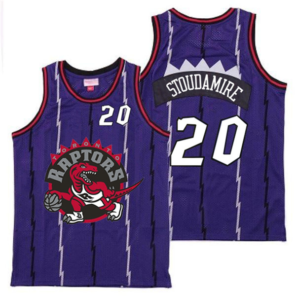 Raptors 20 Damon Stoudamire Purple Big Gray Red Logo Retro Jerse