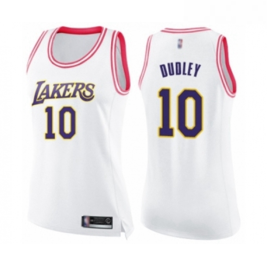 Womens Los Angeles Lakers 10 Jared Dudley Swingman White Pink Fashion Basketball Jersey