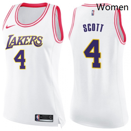 Womens Nike Los Angeles Lakers 4 Byron Scott Swingman WhitePink Fashion NBA Jersey