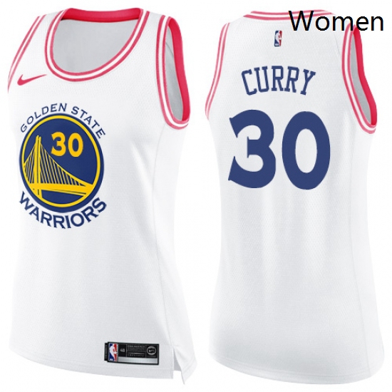 Womens Nike Golden State Warriors 30 Stephen Curry Swingman WhitePink Fashion NBA Jersey