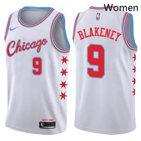 Womens Nike Chicago Bulls 9 Antonio Blakeney Swingman White NBA Jersey City Edition