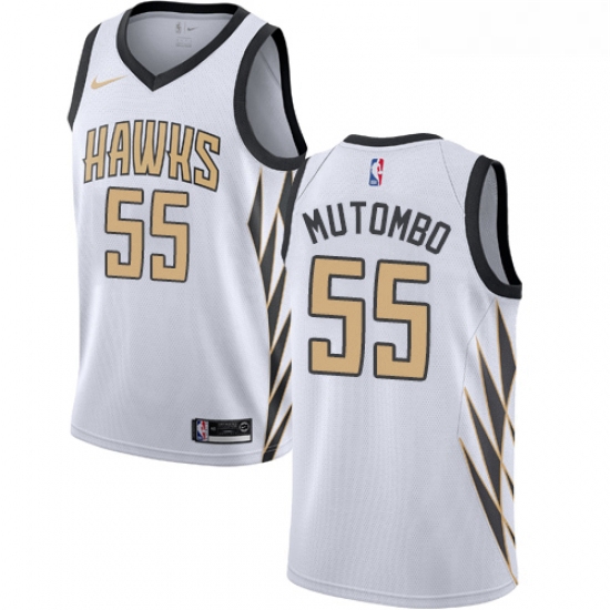 Womens Nike Atlanta Hawks 55 Dikembe Mutombo Swingman White NBA Jersey City Edition