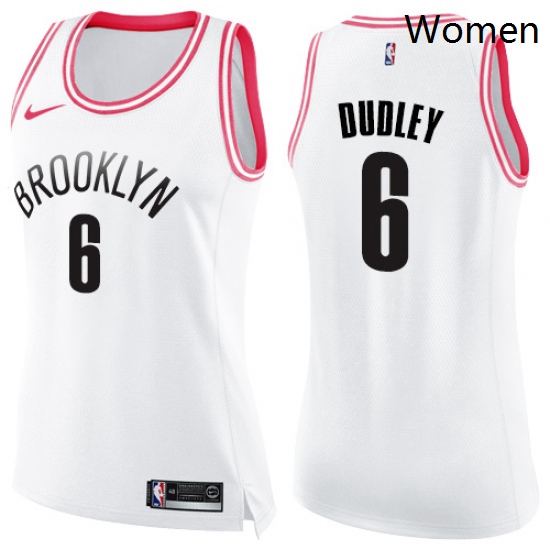 Womens Nike Brooklyn Nets 6 Jared Dudley Swingman White Pink Fashion NBA Jersey