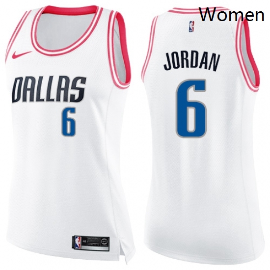 Womens Nike Dallas Mavericks 6 DeAndre Jordan Swingman White Pink Fashion NBA Jersey