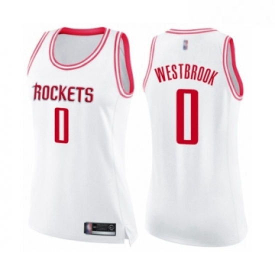 Womens Houston Rockets 0 Russell Westbrook Swingman White Pink F